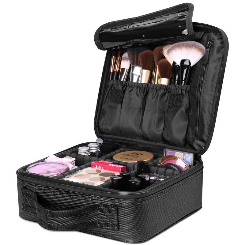 ASOMA Professional Cosmetic Make Up Kit Storage Organizer Nylon Makeup Box Vanity Bag with Adjustable Compartment Travel Toiletry Bag Black New - Image 5