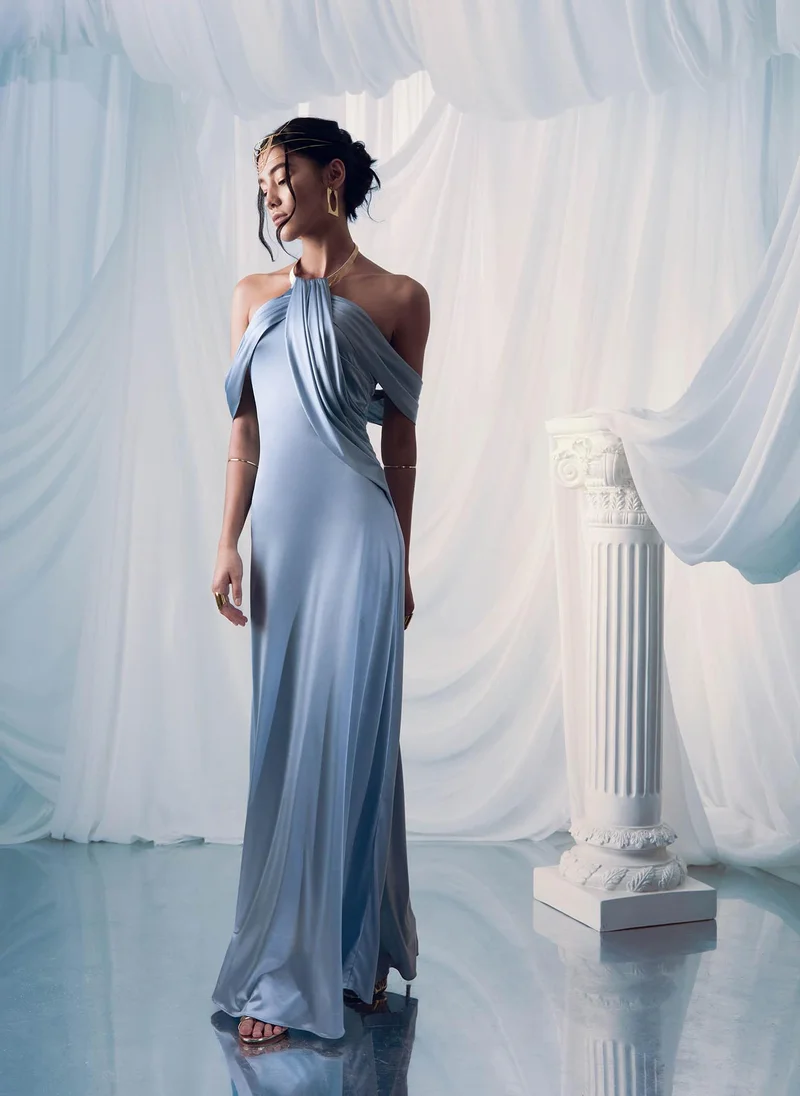 Lichi Maxi dress with metallic choker and draped design