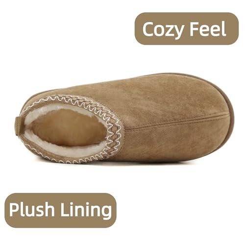 SMajong Women's Slippers Mens Platform Mini Boots Fuzzy House Slipper Fur Fleece Winter Home Shoes Indoor and Outdoor Beige US 9.5 Women/8 Men - Image 5