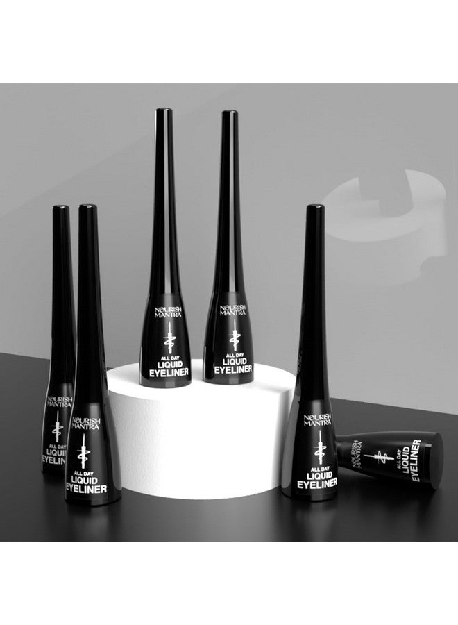 Nourish Mantra's All-Day Liquid Eyeliner 3ml | Formulated with Argan Oil, Vitamin E & Glycerine | Intense Pigmentation | Smudge Proof | Waterproof | Long Lasting | Matte Finish | Black Color - Image 5