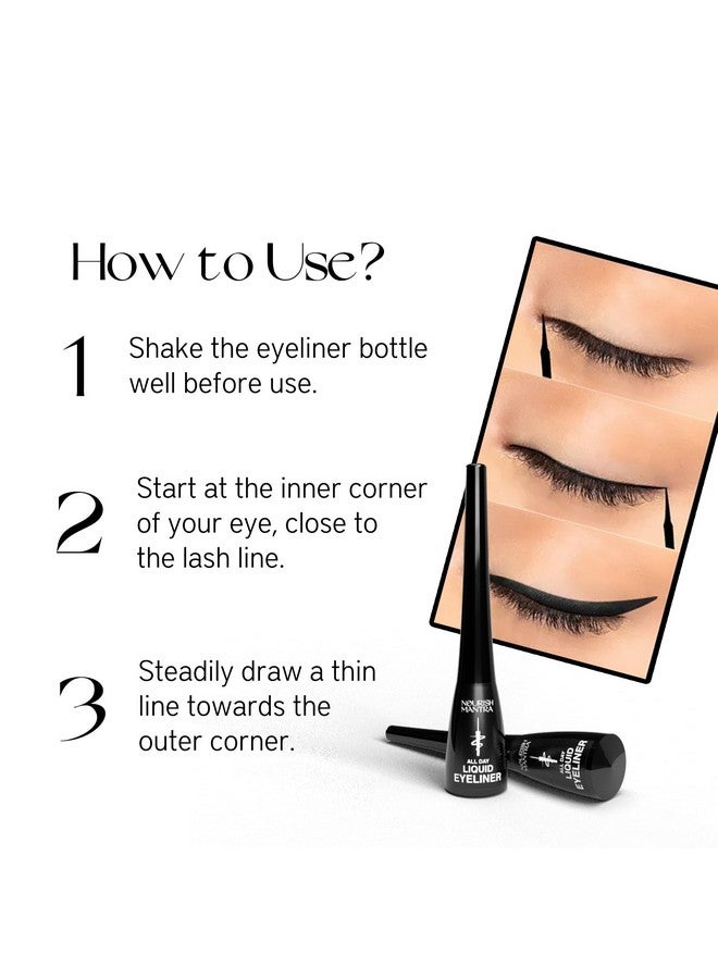 Nourish Mantra's All-Day Liquid Eyeliner 3ml | Formulated with Argan Oil, Vitamin E & Glycerine | Intense Pigmentation | Smudge Proof | Waterproof | Long Lasting | Matte Finish | Black Color - Image 2
