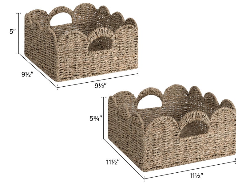 StorageWorks Scalloped Wicker Basket, Hand-woven Rattan Baskets with Built-in Handles, Seagrass Basket for Organizing and Decor, 2 Pack - Image 3