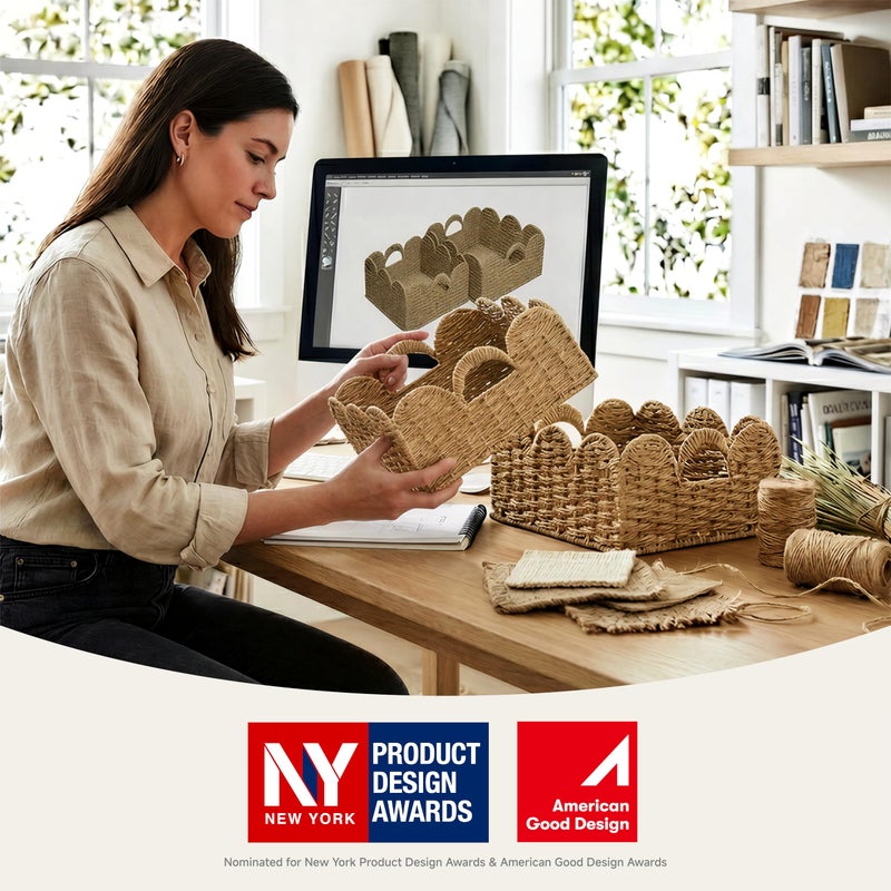 StorageWorks Scalloped Wicker Basket, Hand-woven Rattan Baskets with Built-in Handles, Seagrass Basket for Organizing and Decor, 2 Pack - Image 2