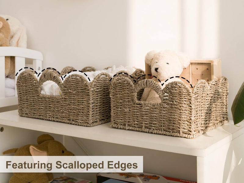 StorageWorks Scalloped Wicker Basket, Hand-woven Rattan Baskets with Built-in Handles, Seagrass Basket for Organizing and Decor, 2 Pack - Image 5