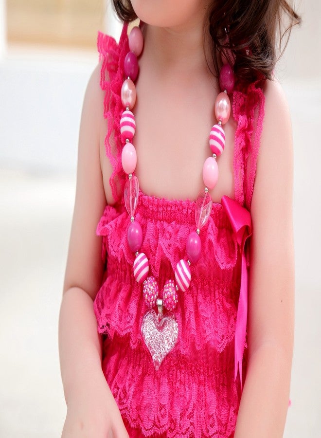 vcmart Glitter Heart Pendant Chunky Bubblegum Necklace and Bracelet Set Girls - Image 3