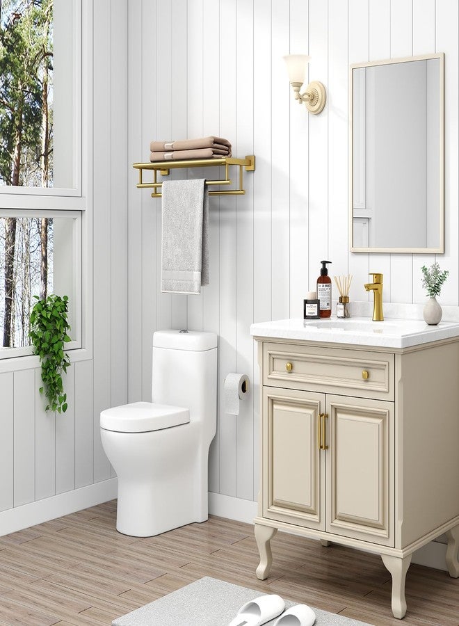 أنجل سيمبل حامل مناشف زاوية بسيط للحمام، حامل مناشف يد من الفولاذ المقاوم للصدأ SUS 304 مع رف، ذهبي مصقول، 27.56 بوصة - Image 2