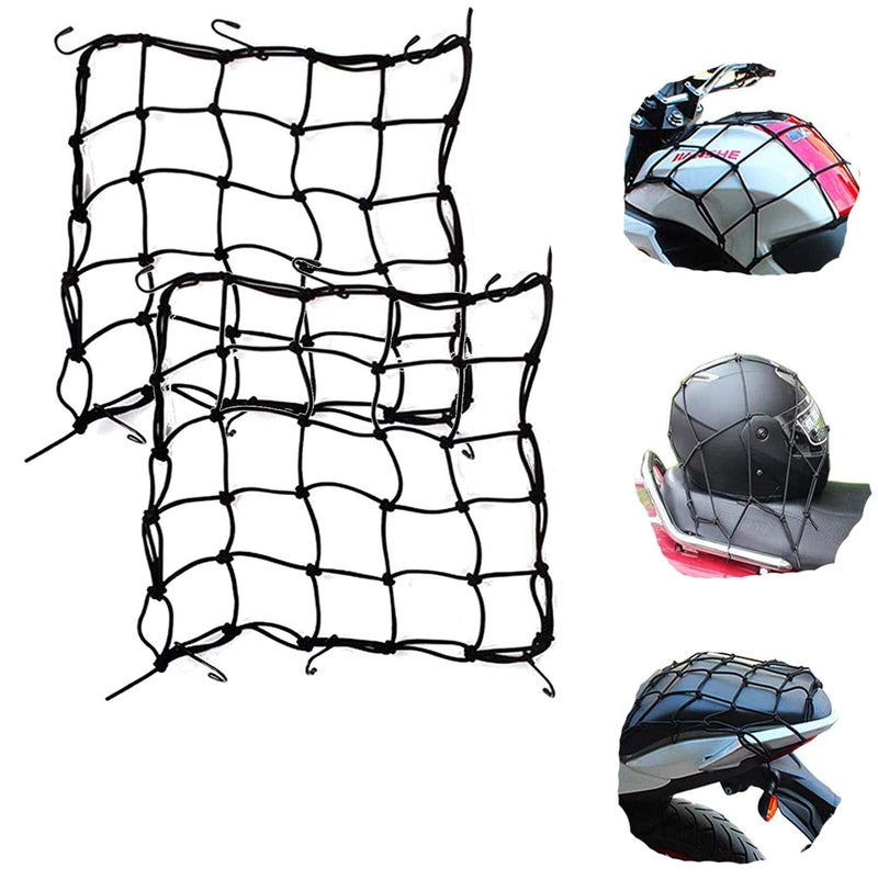 Dogxiong 2 Package 6 Hook 15 x15 40x40cm Motorcycle Cargo Net for Helmet Motorbike Bikes Elasticated Bungee Cord Cargo Net Luggage Mesh Bungee Net Storage Tie Down Adjustable