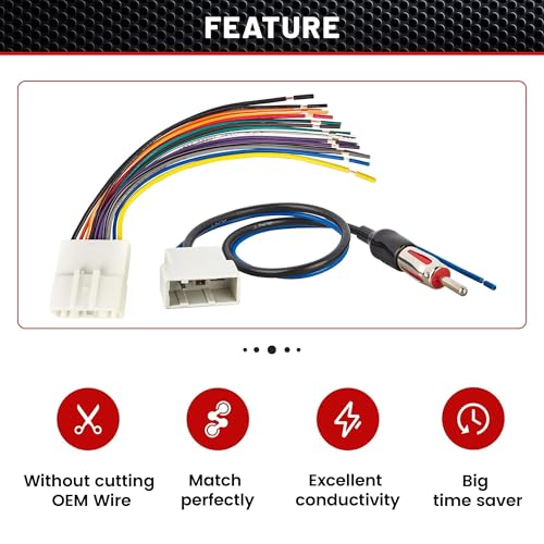 RED WOLF مجموعة أسلاك راديو السيارة مع محول هوائي اختياري لسيارات نيسان أرمادا 2008-2013، باثفايندر، روج، سوبارو إمبريزا 2011-2014، تركيب كابل توصيل ستيريو 20 دبوس بعد السوق - Image 4