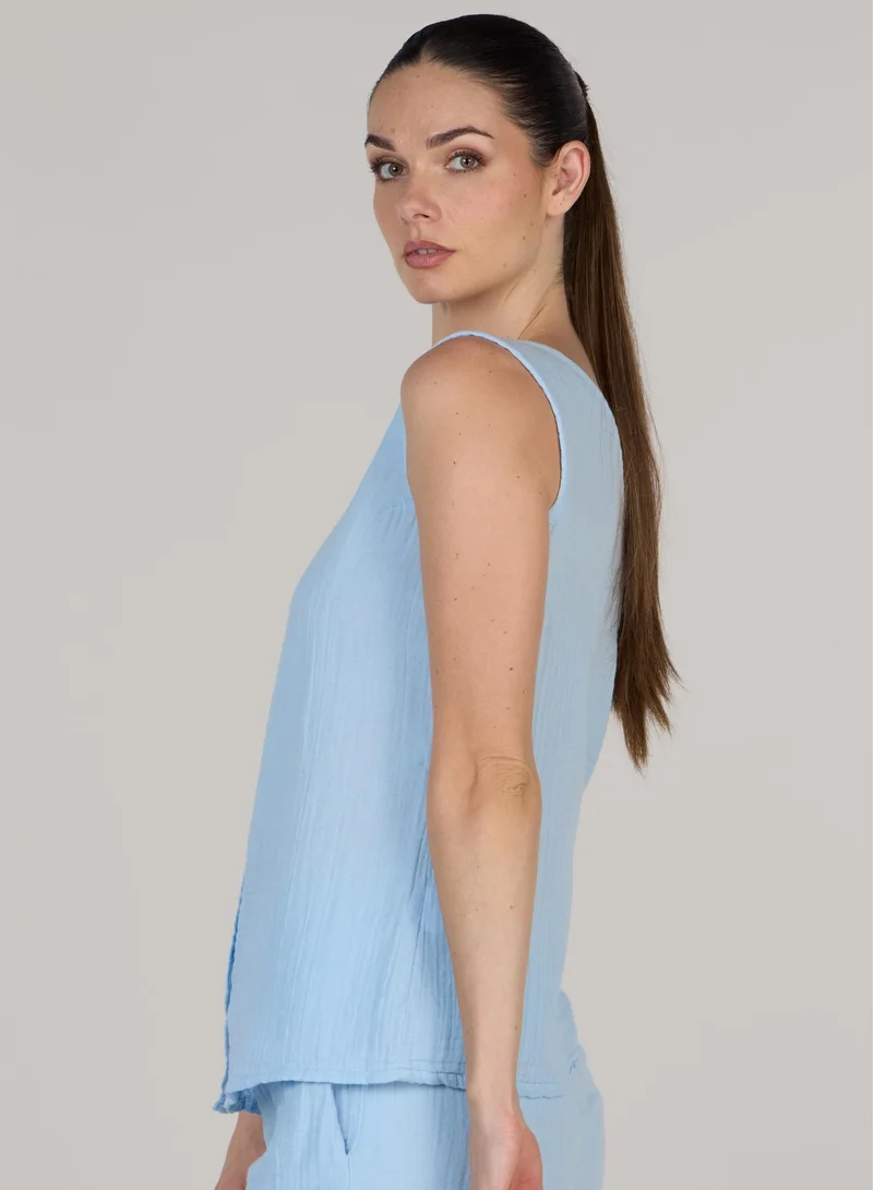 Just Nature ice blue V-Neck Button-Front Sleeveless Top for Women | Best Price UAE