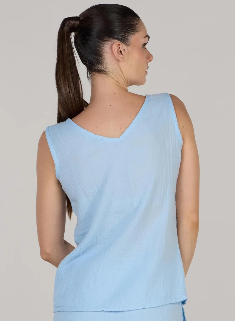 Just Nature ice blue V-Neck Button-Front Sleeveless Top for Women | Best Price UAE