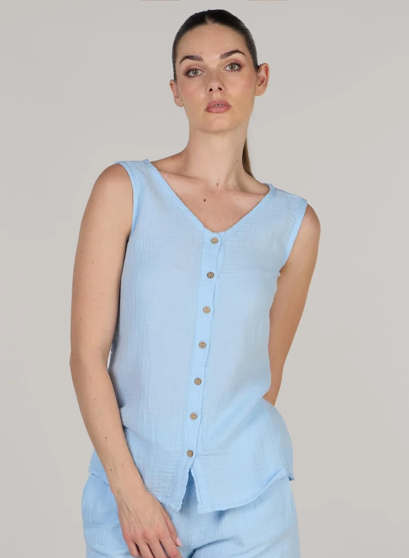 V-Neck Button-Front Sleeveless Top