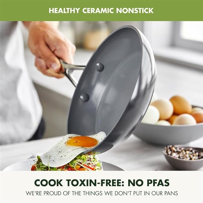 Greenpan Valencia Pro Hard Anodized Healthy Ceramic Nonstick 8 95 And 11 Frying Pan Skillet Set PfasFree Induction Dishwasher Safe Ovens Safe Gray - Image 4