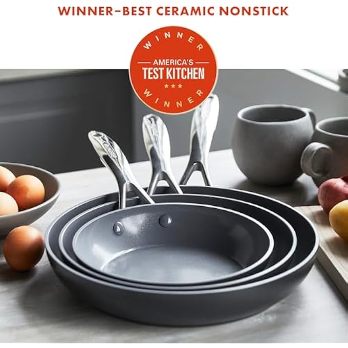 Greenpan Valencia Pro Hard Anodized Healthy Ceramic Nonstick 8 95 And 11 Frying Pan Skillet Set PfasFree Induction Dishwasher Safe Ovens Safe Gray - Image 3