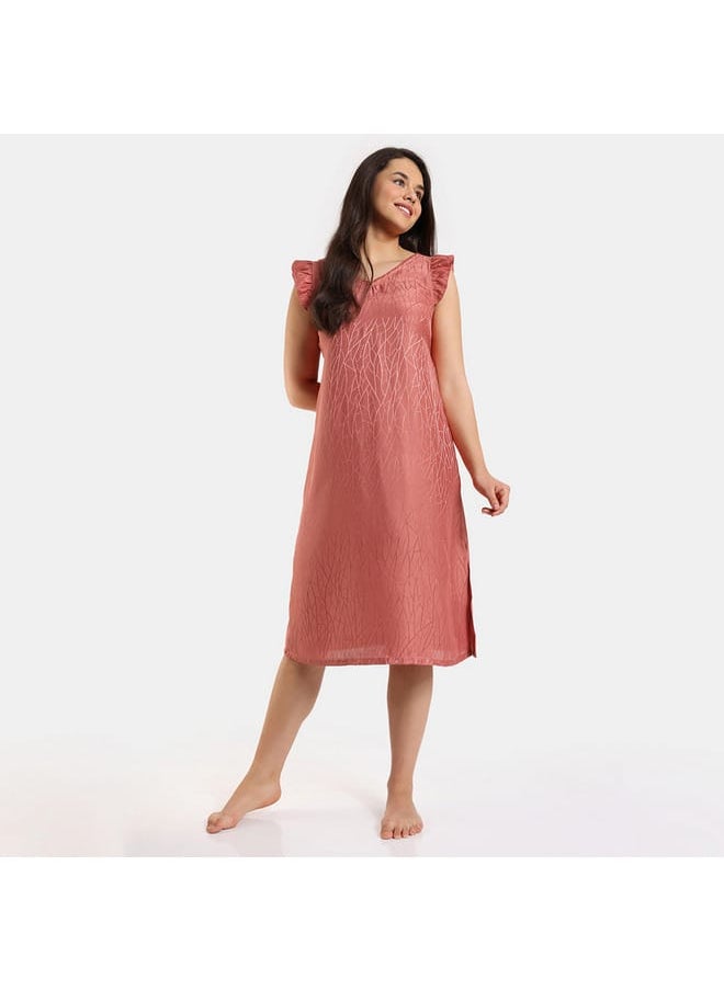 zivame Zivame All-Over Print Sleeveless Sleepshirt with Tie-Ups and Slit Detail  - Image 1