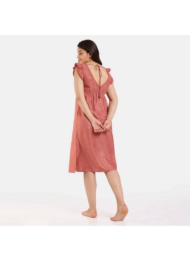 zivame Zivame All-Over Print Sleeveless Sleepshirt with Tie-Ups and Slit Detail  - Image 3