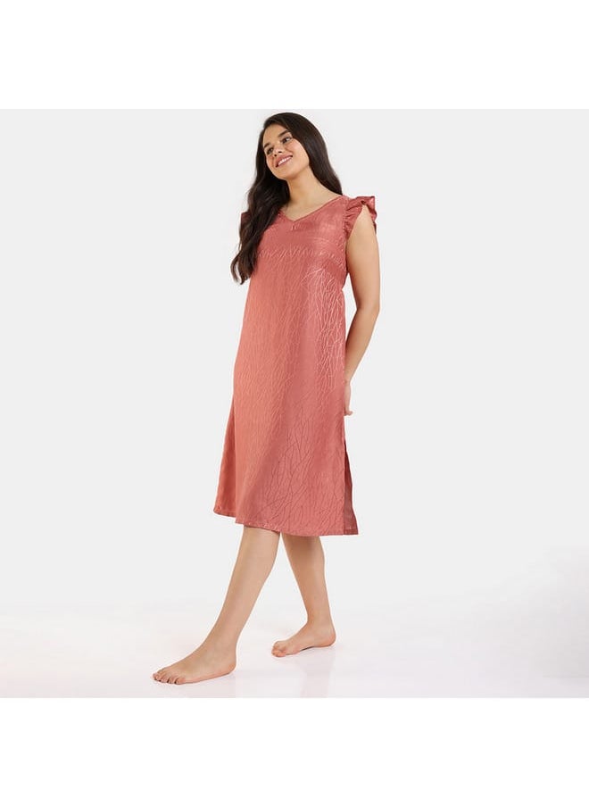 zivame Zivame All-Over Print Sleeveless Sleepshirt with Tie-Ups and Slit Detail  - Image 2