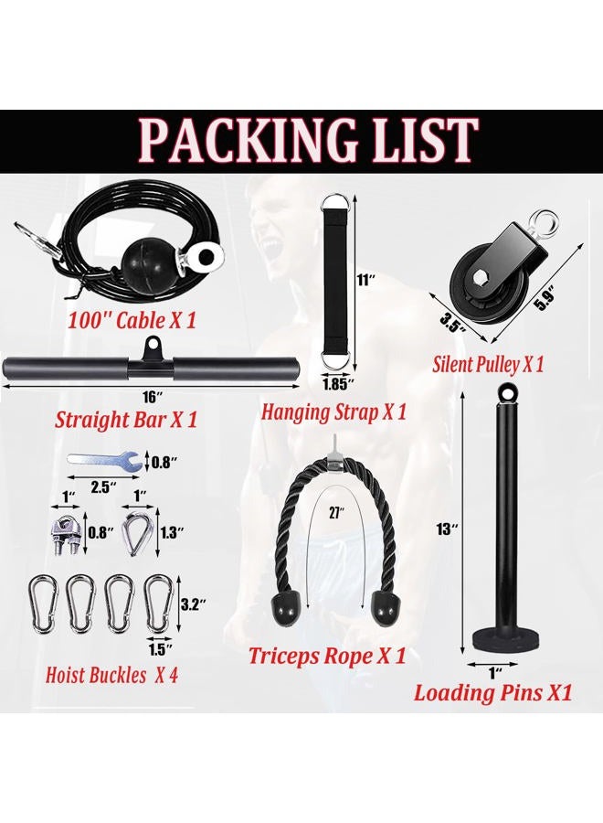 Taeku Pulley Bodybuilding Professional Arm Training Rope Triceps LAT Pull Down Forearm Exercise Home Sport Systems for Back Forearms Shoulders Two Pull Bars (2.5m Cable) - Image 2