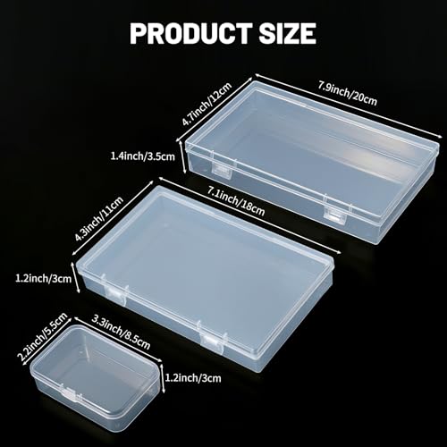 LJY 20 Pieces Mixed Sizes Rectangular Empty Mini Clear Plastic Organizer Storage Box Containers with Hinged Lids for Small Items and Other Craft Projects - Image 2