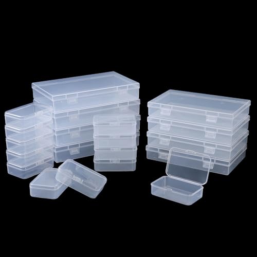 LJY 20 Pieces Mixed Sizes Rectangular Empty Mini Clear Plastic Organizer Storage Box Containers with Hinged Lids for Small Items and Other Craft Projects - Image 1