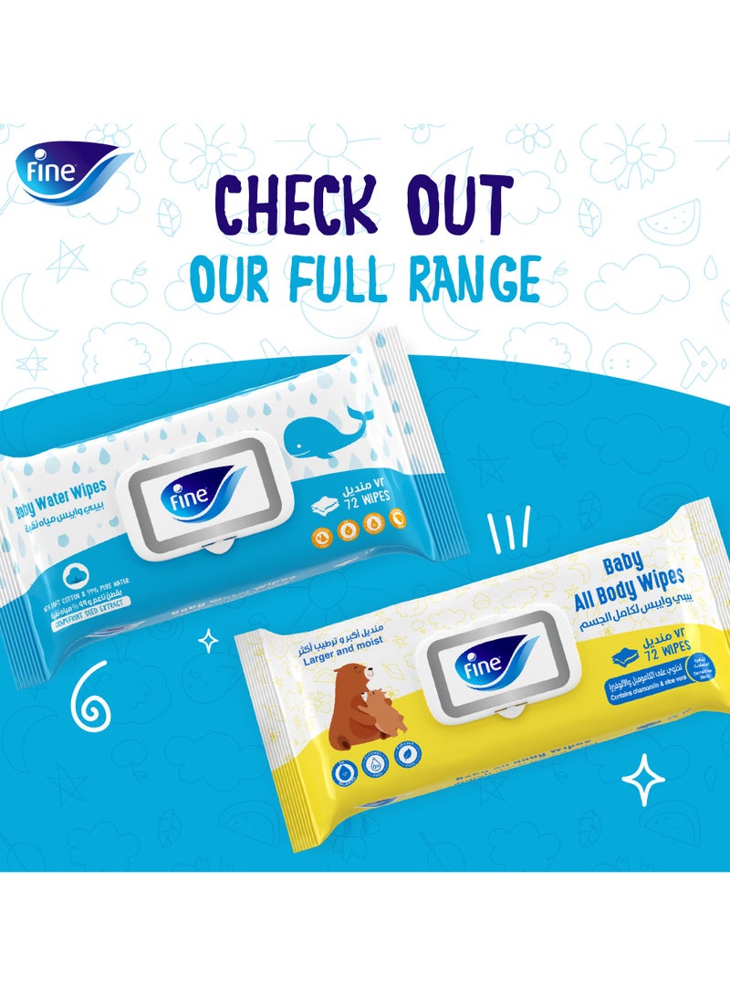 Fine Baby All Body Wipes Chamomile And Aloe Vera Essence 3 x 72 Wipes - Image 5