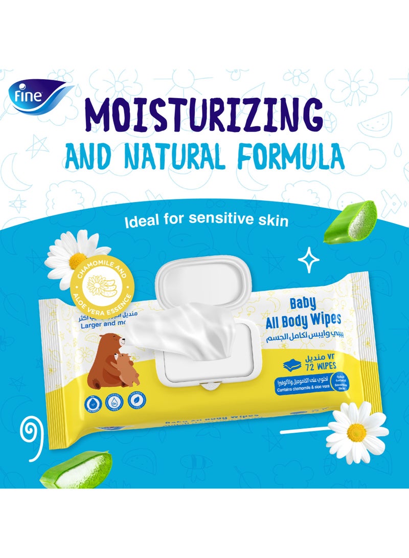 Fine Baby All Body Wipes Chamomile And Aloe Vera Essence 3 x 72 Wipes - Image 3