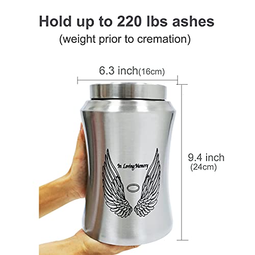 CHIEMOT Up to 220 lbs Large Cremation Urns for Adult Human Ashes, Angel Wings in Loving Memory Decorative Funeral Burial Urn for Male Female Ashes with Velvet Bag - Image 2