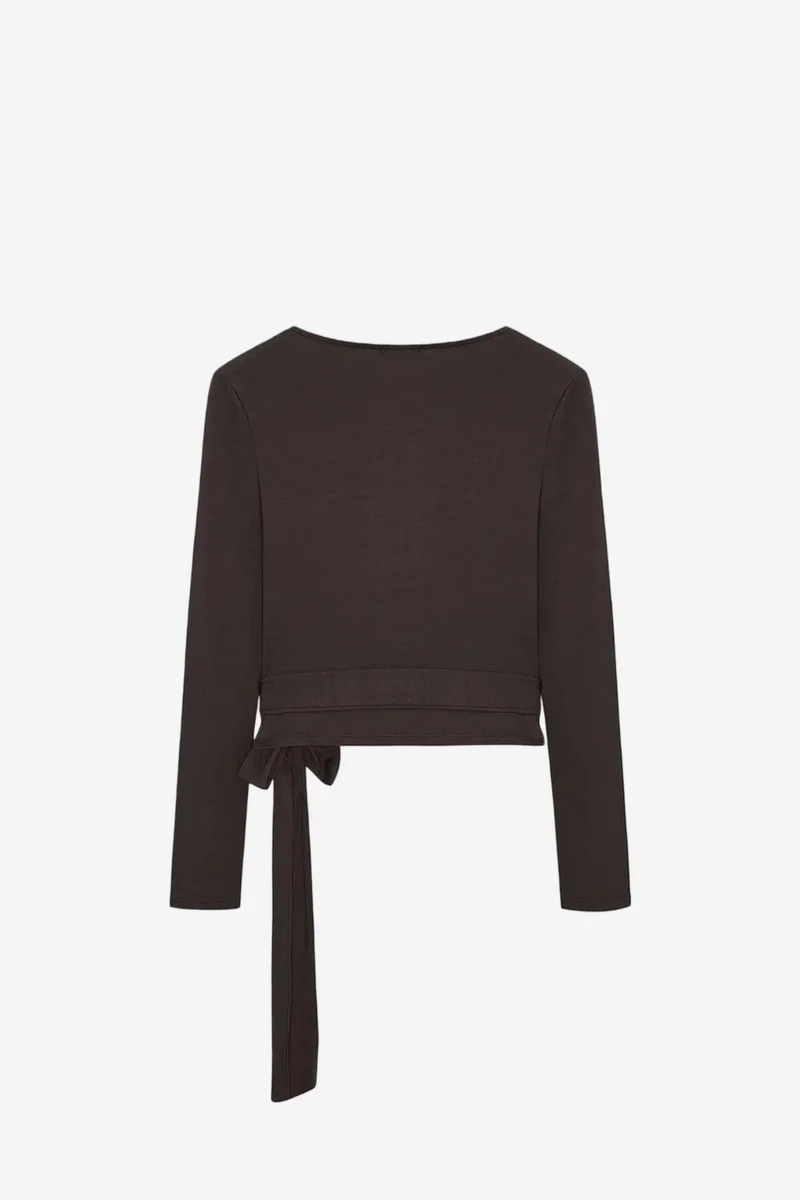 Dilvin Coffee Brown DILVIN Women’s Crop Wrap Blouse With Tie Detail for Women | Best Price UAE