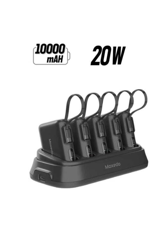 Moxedo Combo 5x 10,000 mAh Power Bank withCharging Dock 20W Power Delivery USB-C Fast Charging with Built-in Type-C Cable (Black) - Image 1