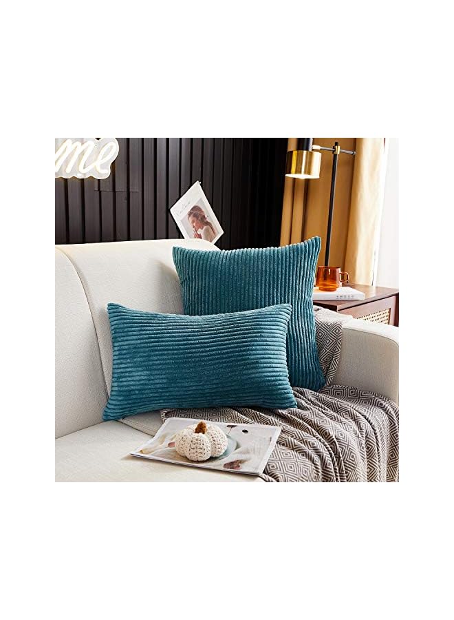 Zaboon Mernette Pack Of 2 Corduroy Soft Decorative Square Throw Pillow Cover Cushion Covers Pillowcase Home Decor Decorations For Sofa Couch Bed Chair 18X18 Inch/45X45 Cm Striped Peacock - Image 4