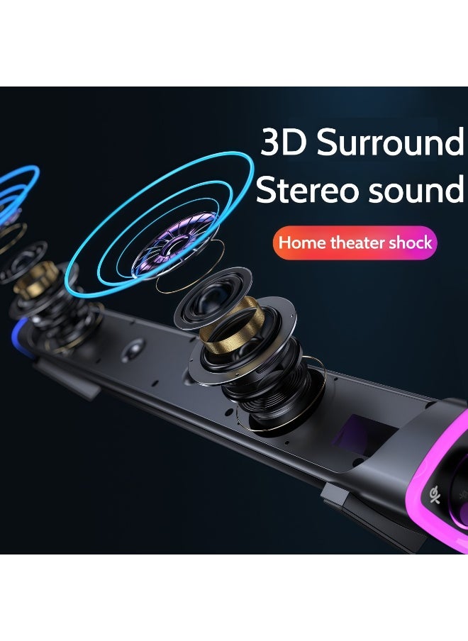 FlashHawk USB Bluetooth Computer Speaker, Portable Sound Bar with Volume Knob, Breathing Light 3.5mm Audio Input for PC Laptop Smartphone Tablet  - Image 5