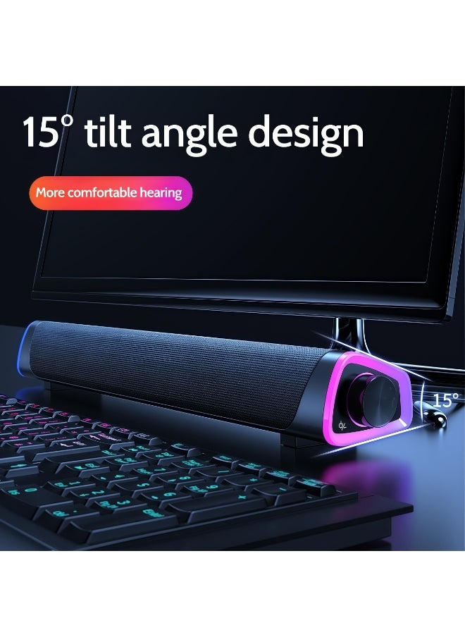 FlashHawk USB Bluetooth Computer Speaker, Portable Sound Bar with Volume Knob, Breathing Light 3.5mm Audio Input for PC Laptop Smartphone Tablet  - Image 2