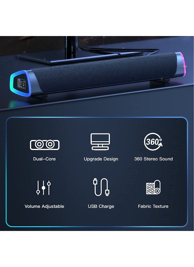 FlashHawk USB Bluetooth Computer Speaker, Portable Sound Bar with Volume Knob, Breathing Light 3.5mm Audio Input for PC Laptop Smartphone Tablet  - Image 3