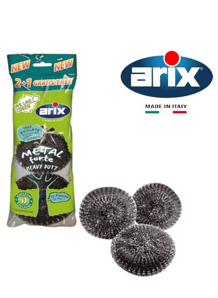 arix إريكس نحن نحب الأخضر إسفنجة سلك الفولاذ المقاوم للصدأ المعاد تدويره الثقيلة والمتينة - 2+1 مجاناً: حل التنظيف الصديق للبيئة الخاص بك - Image 1