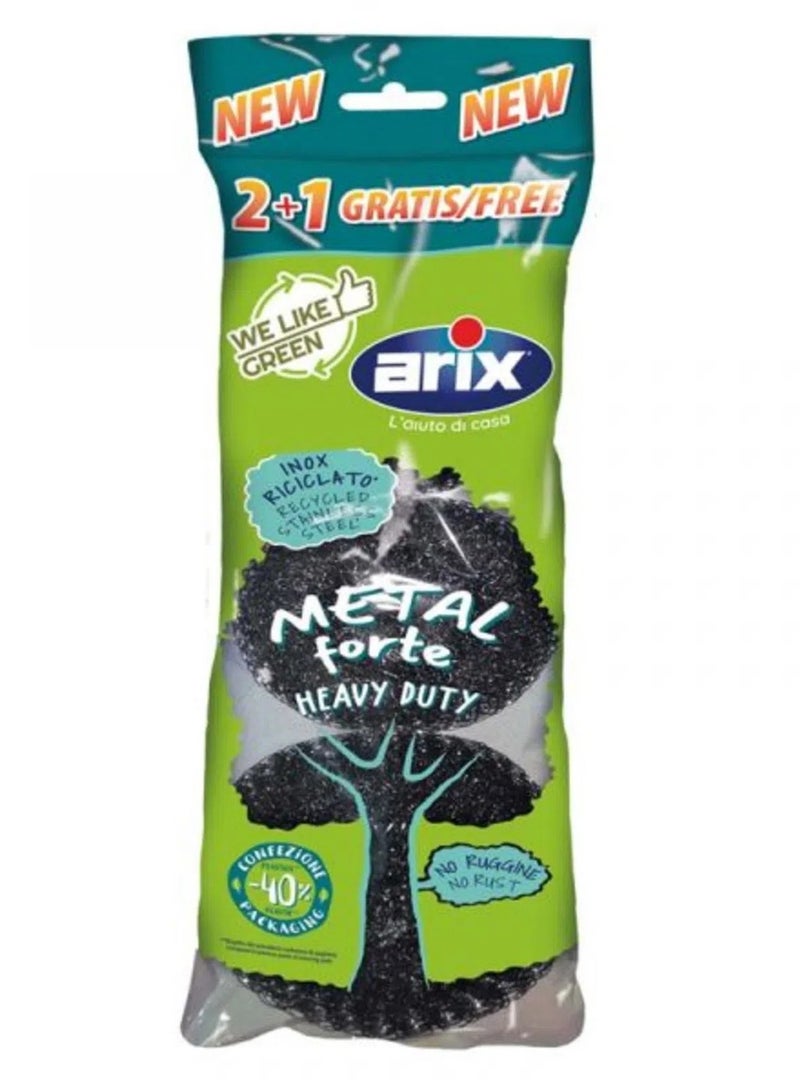 arix إريكس نحن نحب الأخضر إسفنجة سلك الفولاذ المقاوم للصدأ المعاد تدويره الثقيلة والمتينة - 2+1 مجاناً: حل التنظيف الصديق للبيئة الخاص بك - Image 2