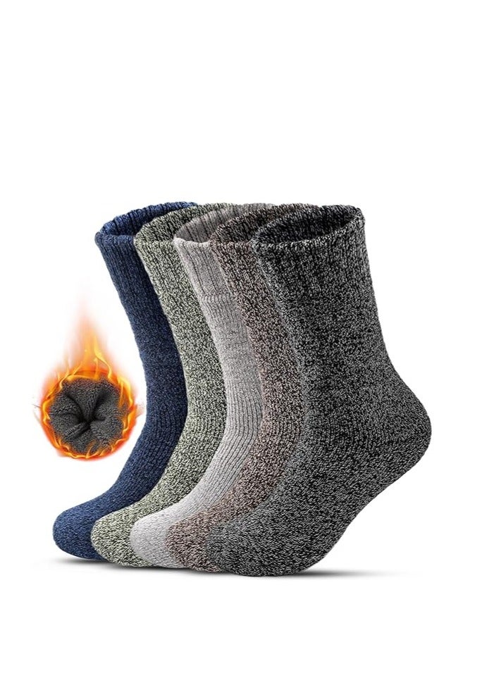 5 Pairs Men's Thermal Socks 60% Wool Cotton Socks Warm Winter Socks Breathable Hiking Socks for Women - Image 1