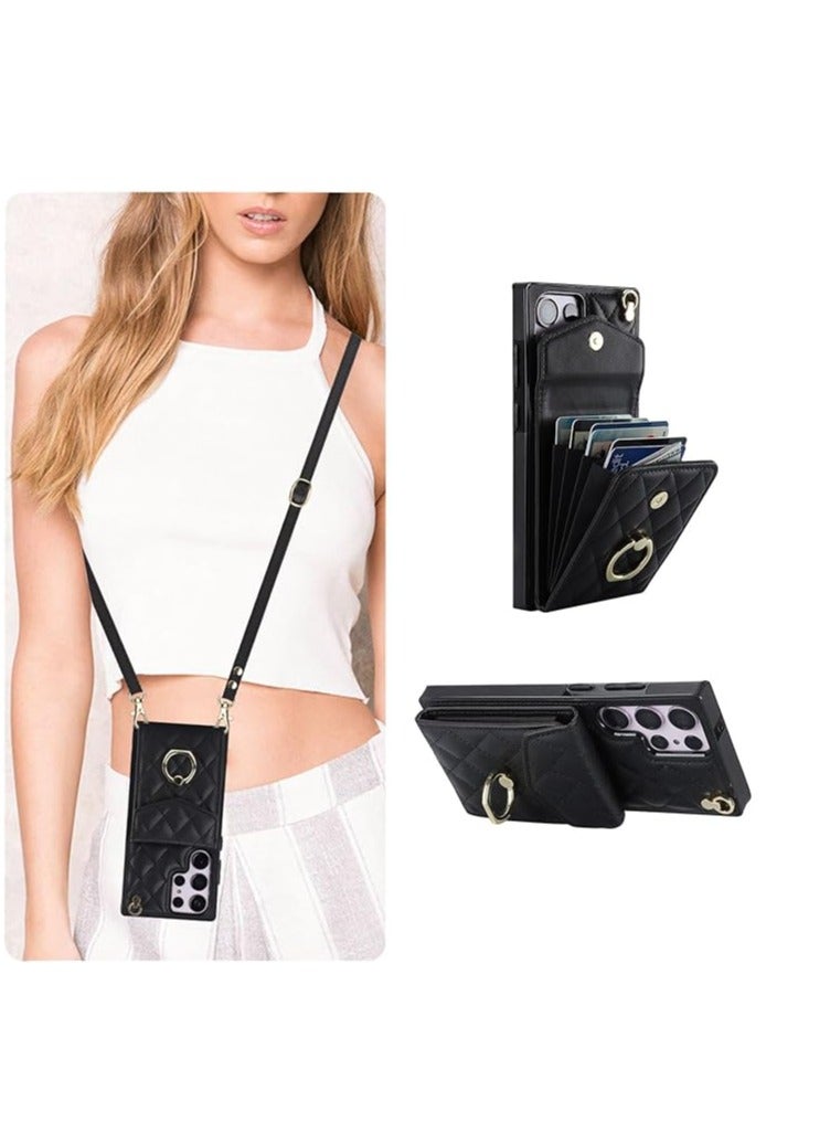 عام For Samsung Galaxy S24Ultra/S24Plus/S24 Cross Wallet Case Faux Leather Phone Case with RFID Blocking Card Slot, Ring Bracket, Wrist Strap Lanyard - Image 1