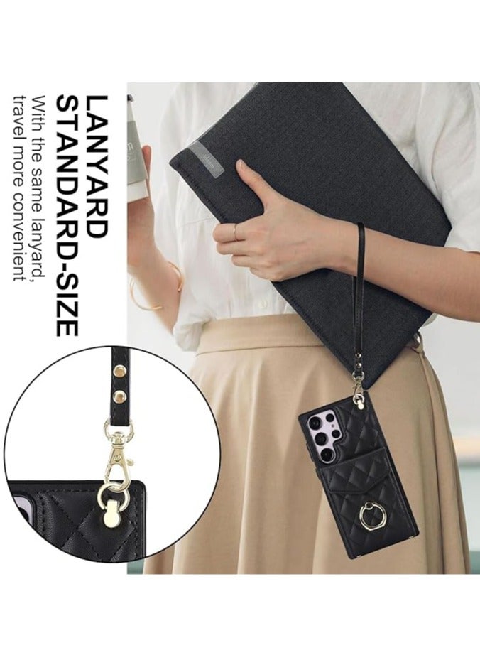 عام For Samsung Galaxy S24Ultra/S24Plus/S24 Cross Wallet Case Faux Leather Phone Case with RFID Blocking Card Slot, Ring Bracket, Wrist Strap Lanyard - Image 5