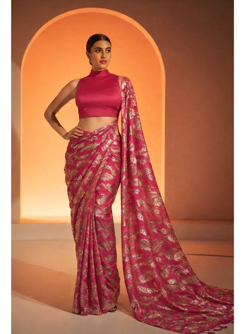 Fuschia Glimmer Saree Set