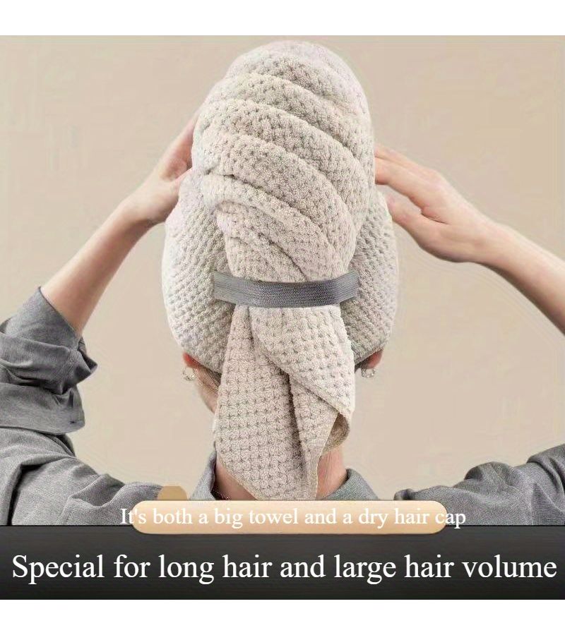 Khaki Extra Large Quick Dry Microfiber Hair Towel Wrap for Women Soft Absorbent Bath Cap with Hanging Loop for Curly and Normal Hair Care Shower Travel Cozy Headwear - Image 1