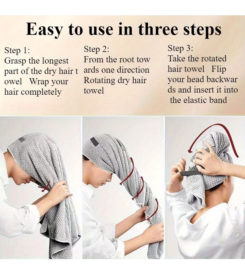 Khaki Extra Large Quick Dry Microfiber Hair Towel Wrap for Women Soft Absorbent Bath Cap with Hanging Loop for Curly and Normal Hair Care Shower Travel Cozy Headwear - Image 4
