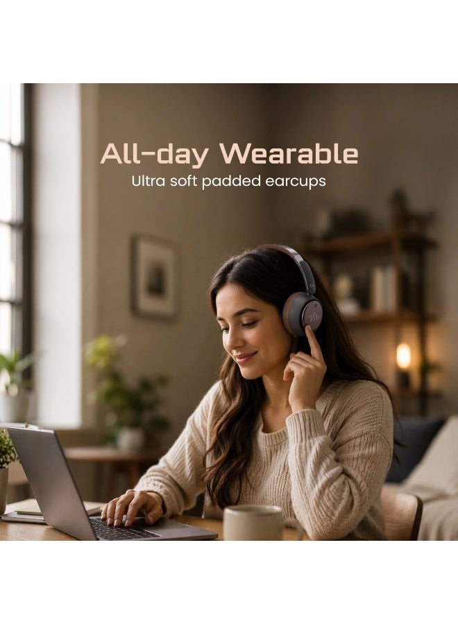 AcceOn Aura Beat ACC-HS088 Wireless ANC Headphones – Brown Edition | Active Noise Cancellation, 57-Hour Playtime, Bluetooth 5.3, Fast Charging, Foldable Design - Image 3