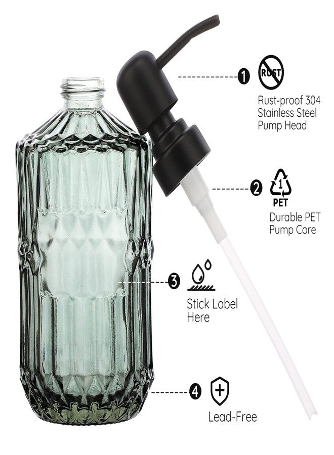 Segbeauty Glass Soap Dispenser Set, 2 Pack 15.2oz Farmhouse Kitchen Decor Stainless Steel Pump Bottles, 450ml Refillable Shower Bottle Hand Soap Dispenser for Modern Home Bathroom Western Decor Green - Image 3