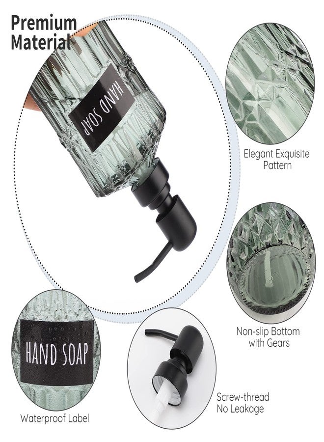 Segbeauty Glass Soap Dispenser Set, 2 Pack 15.2oz Farmhouse Kitchen Decor Stainless Steel Pump Bottles, 450ml Refillable Shower Bottle Hand Soap Dispenser for Modern Home Bathroom Western Decor Green - Image 4