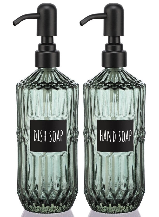Segbeauty Glass Soap Dispenser Set, 2 Pack 15.2oz Farmhouse Kitchen Decor Stainless Steel Pump Bottles, 450ml Refillable Shower Bottle Hand Soap Dispenser for Modern Home Bathroom Western Decor Green - Image 1