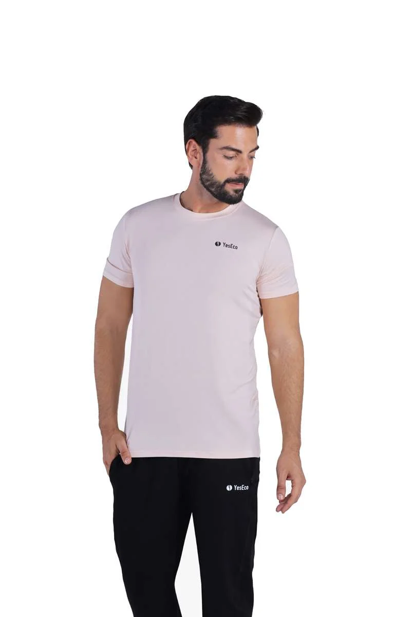 ياسيكو YesEco Men’s Pink Athleisure T-Shirt – Ultra-Soft Bamboo Viscose Tee – Lightweight, Breathable, Stretchable Sustainable Activewear for Gym, Yoga, or Casual Wear (Only T-Shirt)