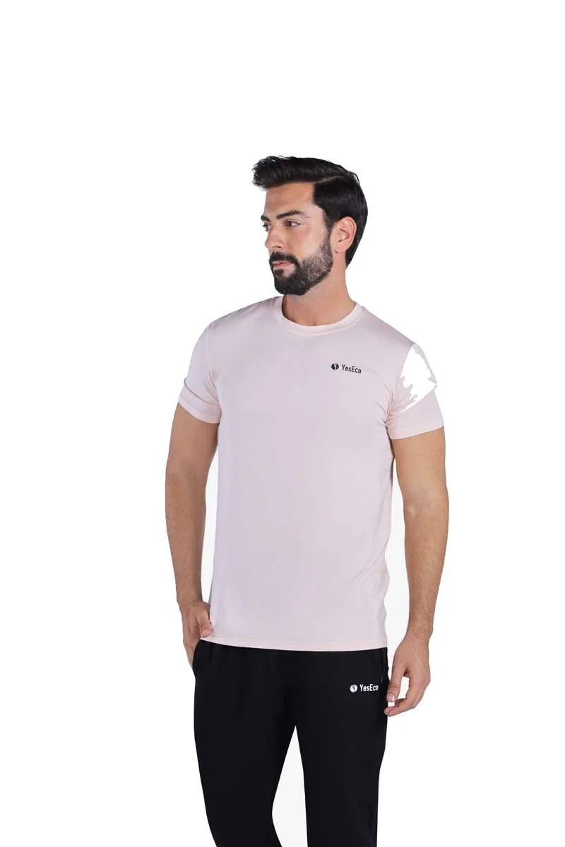ياسيكو YesEco Men’s Pink Athleisure T-Shirt – Ultra-Soft Bamboo Viscose Tee – Lightweight, Breathable, Stretchable Sustainable Activewear for Gym, Yoga, or Casual Wear (Only T-Shirt)