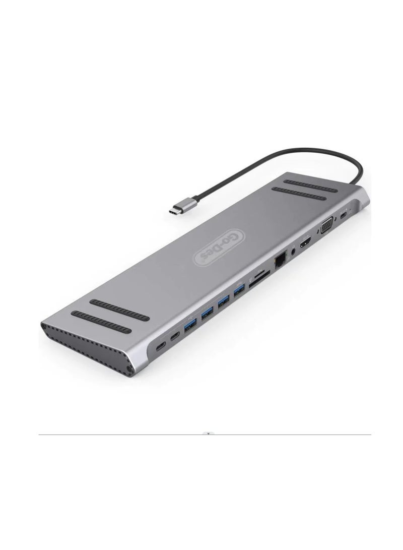 GO-DES 14 In 1 USB C Type-c Hubs Docking Station Silver - Image 1