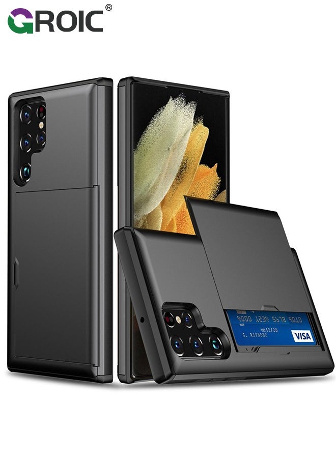 GROIC Samsung S24 Ultra Black Case with Card Holder 5G 6.8 inch Slim Dual Layer Heavy Duty Protective Galaxy S24 Ultra Case Hidden Card Slot Wallet Case for Samsung S24 Ultra  - Image 1