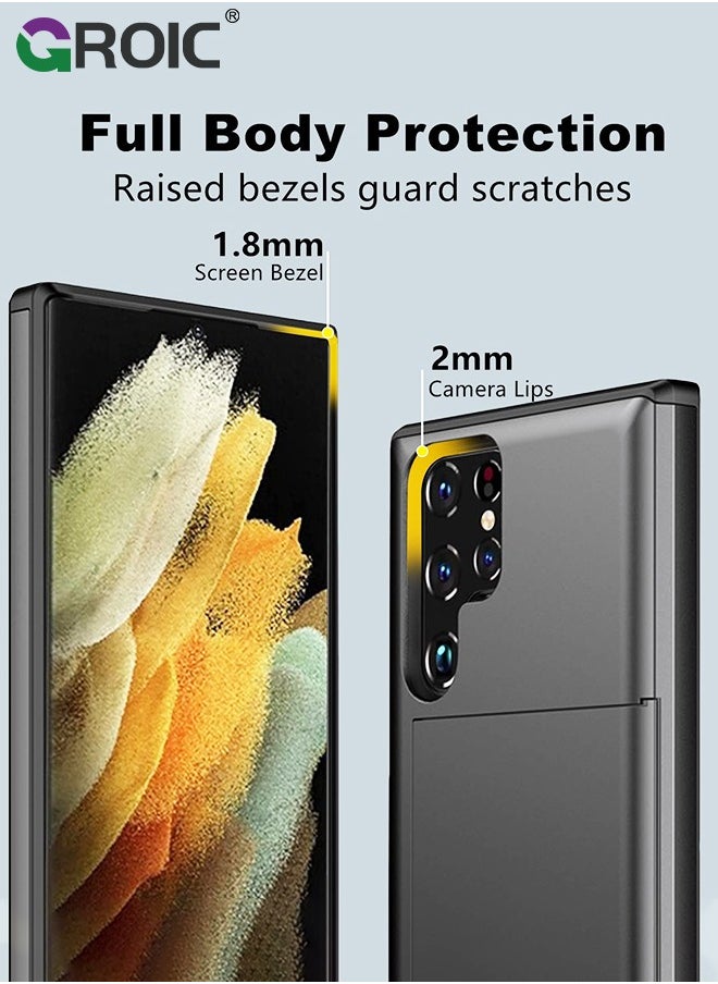 GROIC Samsung S24 Ultra Black Case with Card Holder 5G 6.8 inch Slim Dual Layer Heavy Duty Protective Galaxy S24 Ultra Case Hidden Card Slot Wallet Case for Samsung S24 Ultra  - Image 5