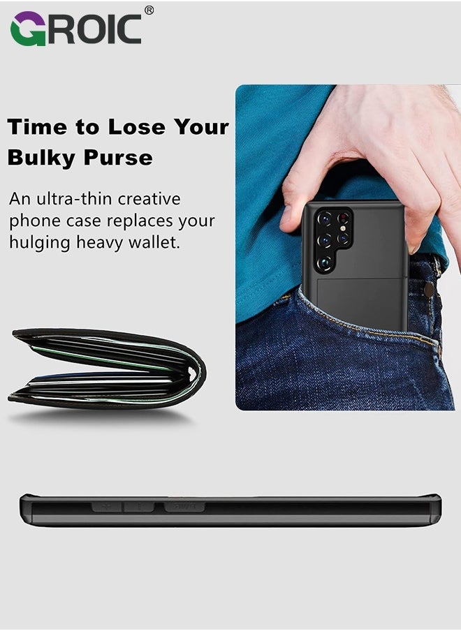 GROIC Samsung S24 Ultra Black Case with Card Holder 5G 6.8 inch Slim Dual Layer Heavy Duty Protective Galaxy S24 Ultra Case Hidden Card Slot Wallet Case for Samsung S24 Ultra  - Image 3